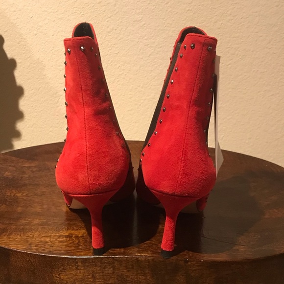 NWT ZARA RED SUEDE STUDDED ANKLE BOOTIES, Sz9 EU39 - Picture 5 of 6